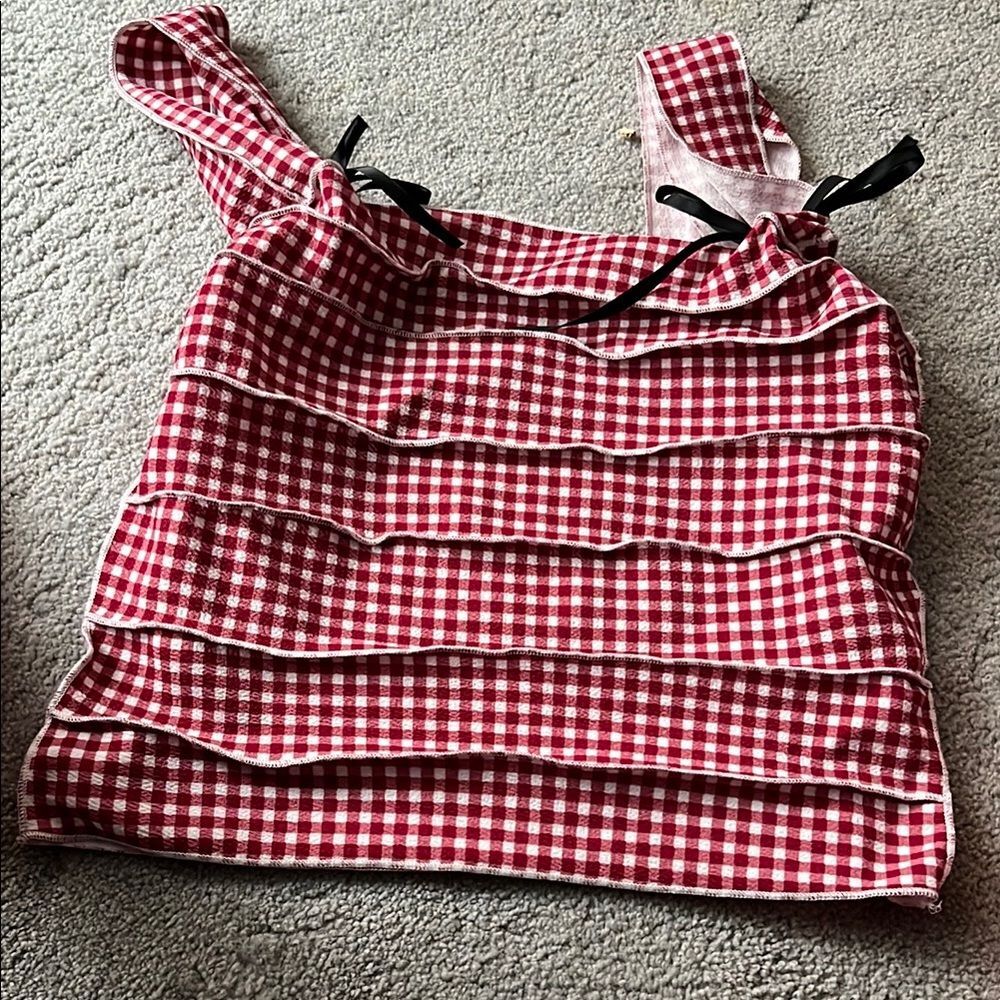 Red Gingham Ruffle Top large red